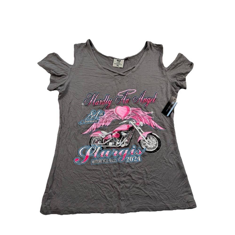Sturgis 2024 Hardly An Angel Biker Tee XL NWT Cold Shoulder Motorcycle